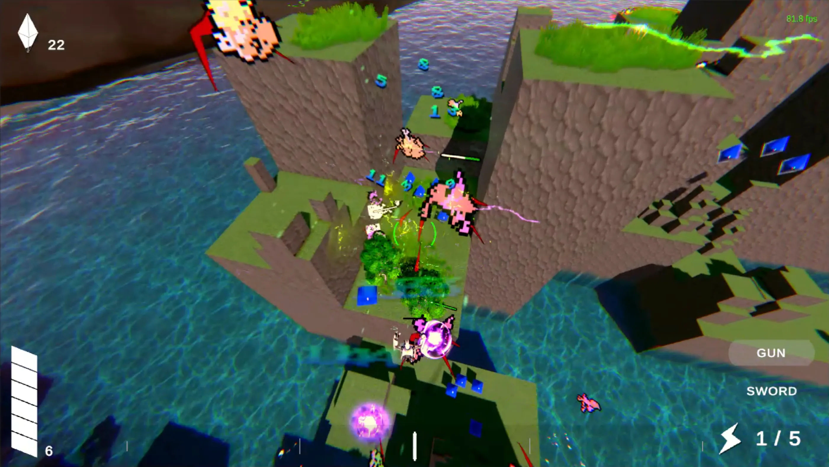 巨大な虫との戦闘シーン。ショットガンで攻撃するロボット